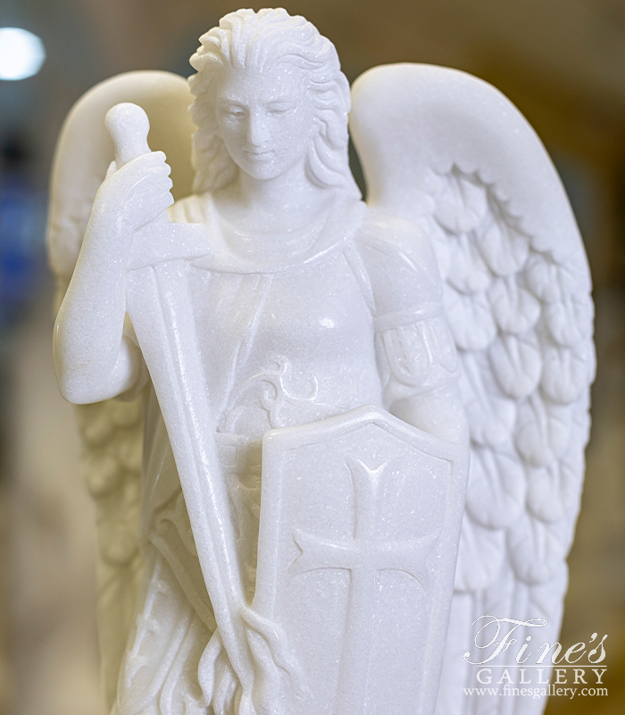 Marble Statues  - 18 Inch St Michael Statue In Hand Carved Statuary White Marble - MS-1520